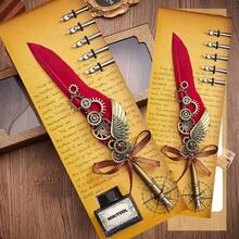 Pluma estilográfica retro mecánica de estilo punk, con punta reemplazable, pluma de firma de metal, pluma de lujo retro tipo pluma de ave - Bolígrafo mecánico de aire B - Ver 1