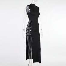 2025 Summer New High-Slit Tie Vest Dress Women's Lingerie-Border Hollow Outcrotchless Lingerie Valentine - 黑色 - 查看 4