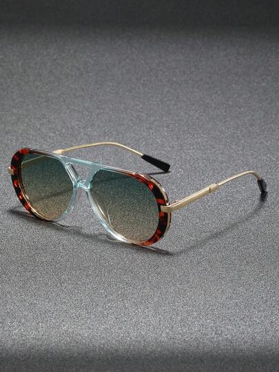 1 Pair Men's Pilot Double-Bridge Ombre Personalized Y2K Versatile Street Style Fashion Glasses, Suitable For Beach, Travel, Outdoor, Cycling