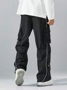 Men's Outdoor Casual Printed Straight Leg Pants, Spring/Autumn Sports - Black - View 3