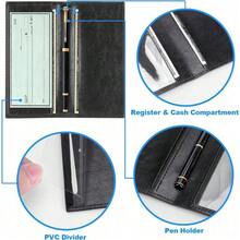 Premium Leather Checkbook Cover For Men And Women Checkbook Holder Wallet RFID Blocking - 黑+ - 查看 3