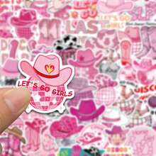 50pcs Pink Disco-Style Cowgirl Element Fashion Stickers, Decorate Suitcases, Water Cups, Helmets, Waterproof Stickers - Multicolor - View 8