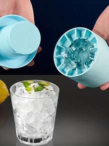 1 Piece Pink And Blue Round Ice Mold, Silicone Material Round Mold, Can Be Injected With Liquid To Freeze Into Ice, And Can Quickly Demold Ice Cubes By Squeezing The Container, Which Can Be Used To Make Ice Cubes, Suitable For Home-Made Ice Drinks, Refrigerated Food And Other Scenarios, Summer Party Essential - Multicolor - View 2