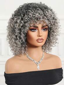12 Inch Short Curly Silver Grey Synthetic Wig, Natural-Looking Heat Resistant Hairpiece For Women Suitable Daily Wear, Party & Cosplay Styling - 淺灰色 - 查看 5