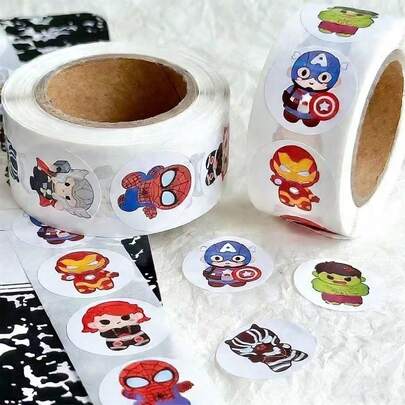 500 piezas de pegatinas decorativas redondas de los superhéroes de Marvel Spider-Man y Iron Man, adecuadas para decorar bolsas de dulces DIY, también adecuadas como regalos de cumpleaños, Halloween, Navidad, temporada de graduación y regalos para fiestas festivas