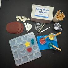 65件套树脂入门工具套装，包含全面的环氧树脂耗材，例如硅胶垫、树脂钻头、砂纸、用于树脂浇注的硅胶混合杯等，适用于DIY工艺品和艺术项目，以及艺术创作。 - 彩色 - 查看 5