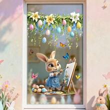 1 قطعة ملصق نافذة أرنب ربيعي عيد الفصح، تصميم أرنب وبيض عيد الفصح من الفينيل، قابل لإعادة الاستخدام، لديكور المنزل والمكتب. - متعدد الألوان - مشاهدة 2