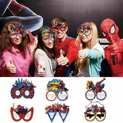 8pcs/Set Spider-Man Themed Birthday Party Photo Props Paper Glasses, Superhero Themed Birthday Decorations, Birthday & Holiday Gifts