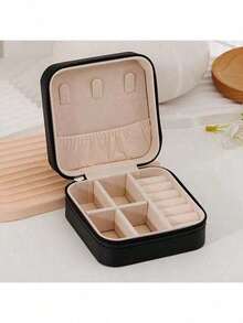 Mini And Portable! Solid Color PU Leather Jewelry Box, Very Convenient For Travel Storage Of Necklaces, Rings And Earrings, Dust-Proof Design To Protect Exquisite Accessories - White - View 11