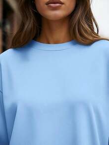 Womens Oversized Long Sleeve Shirts 2026 Basic Crewneck Tee Fall Tops Casual Workout Y2K Clothes - Xanh da trời - Xem 5