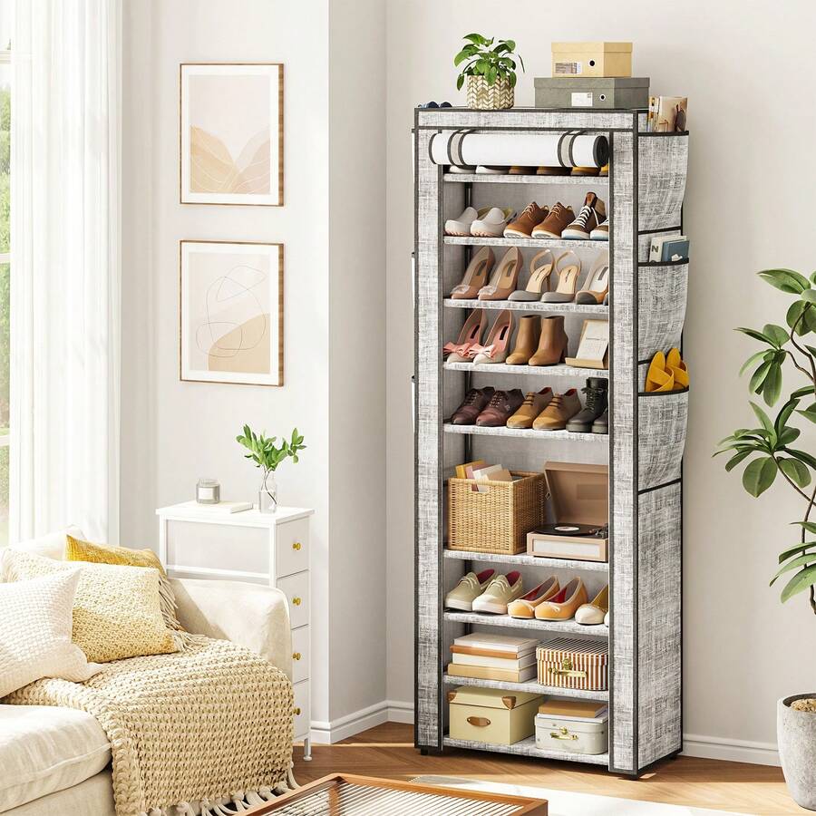 Tomnk 10-Tier Shoe Rack, Shoe Storage Cabinet With Dustproof Cover, Free-Standing Shoe Storage Organizer For Closet, Entryway, Hold 40-50 Pairs Of Shoes, For Sneakers, High Heels, Grey - Xám - Xem 1