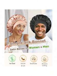 1-Pack Silk Nightcap, Satin Hair Cap, Soft Elastic Band Silk Nightcap, Curly Hair Women's Silk Hair Cap, Solid Color Wide-Brimmed Elastic Silk Satin Fashion Nightcap, Casual And Comfortable Soft Breathable Daily Style Hair Care Cap, Back To School Essential. Suitable For Daily Wear, Home Wear, Party Wear, Beauty Salon Back To School, Nightcap, Plus Size Women's Hat. - Gold - View 5