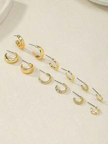 6pairs Geometrical Shapes Creative & Fashionable & Minimalist Daily Wear Exquisite Small Earrings For Women,Suitable For Women Daily Wear, Various Holidays, Mother's Day Gift, Social Events, , Music Festival Accessories - 金子 - 查看 4