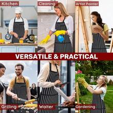 2 Pack Stripe Kitchen Apron For Men Women Adjustable Bib Apron With 3 Pockets Chef Apron For CooFKing BaFKing BBQ - Black - 查看 7