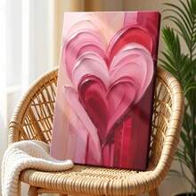 1pc Framed Wall Art, Wrapped Canvas Poster Vintage Prints, Valentine Pink, Heart Shape, Abstract Design, Paint Texture - Abstract, Abstract Art, Creative Interpretation, Smooth Texture Style, Perfect Gift Decor, Wall Art for Living Room Bedroom Office, Hanging Hardware Included - Wrapped Framed Canvas, Vertical - Lienzo enmarcado - Ver 6