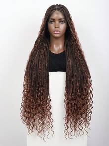 36" Boho Style Lace Front Box Braids Wig, Curly, Synthetic Lace Front Box Braids Wig With Baby Hair, Bohemian Curly, Lace Front Box Braids Wig For Everyday Wear - Multicolor - View 7