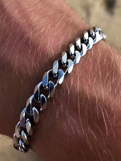 1pc Men's 8mm Stainless Steel Cuban Link Bracelet, High Quality Durable Fashion Hip Hop Jewelry, Suitable For Daily Wear