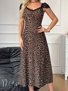 女士柔软豹纹露背性感睡衣 - 紫紅色 - 查看 3