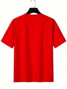 Men's T-Shirt With Minimalist 2H Print, Short-Sleeved Cotton T-Shirt With Round Neck, 2H Lettering. - 紅色 - 查看 3