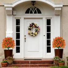 Pianta sferica resistente ai raggi UV per esterni, pianta artificiale in vaso con fiori viola e foglie di eucalipto, adatta per decorazioni da giardino, portico, vasi da fiori in stile fattoria e altre decorazioni per la casa. - Arancione - Visualizzare 5
