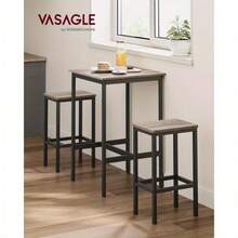 [Space Saving Bar Set] Space Saving Bar Table And Chairs Set | Square Bar Table With 2 Bar Stools, Dining Pub Table Set For 2 - Kitchen, Breakfast, Living Room, Party Room - Heather Grey + Ink Black - View 2