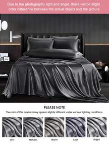 3/4pcs Bedding Set: 1pc Satin Fitted Sheet + 1pc Satin Flat Sheet + 1/2pcs Satin Pillowcase, Soft & Breathable, Wrinkle-Resistant, Improve Sleep Quality, Luxury Hotel Style, 9.84 Inch/25cm Deep Pocket, Machine Washable, Fits All Bed Sizes - Twin, Full, Queen, King, Oeko-Tex Certified, Dark Grey - Dark Grey - View 8
