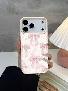 Bow-Knot 1pc Minimalist Pink Bow Design TPU Material Phone Case Compatible With IPhone 17Promax/17Pro/17/16Promax/16/15/12Promax/13/13Promax/14/15/17/16Pro/11Promax/12, Fashionable Protective Soft Case, Personalized Design Suitable For Friends And Couples As Gifts - Multicolor - View 3