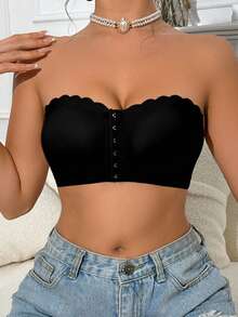 2pcs Mocha & Black Front Closure Seamless Bralette, Upgraded Non-Slip Silicone, Wireless, A-C Cup - Multicolor - View 11