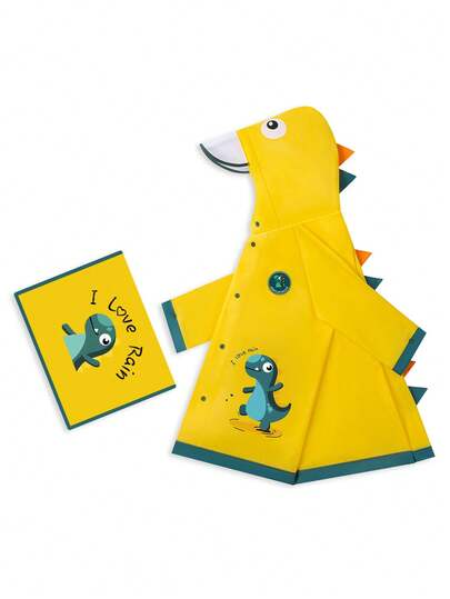 1pc Children's Invisible Backpack Style Raincoat, Original Dinosaur Design, Lightweight EVA, Soft & Comfortable Fabric, Large Brim, 2-8 Years Old Kindergarten Boys Girls Infants Outdoor Rainwear, Floral Pocket, Zipper + Button Dual Protection, Loose Fit Long Raincoat For Garden & Beach, All Season