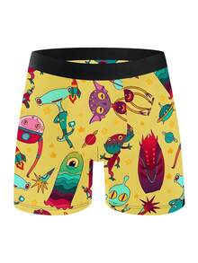 1 chiếc quần lót nam, quần boxer in hình hoạt hình người ngoài hành tinh, quần lót cá nhân hóa cho tiệc tùng/sinh nhật, phụ kiện thời trang thường ngày. - màu đen - Xem 9