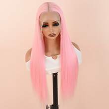 Light Pink Hair Glueless 13x6 HD Lace Synthetic Lace Front Wig 28 Inches Baby Pink Long Straight Wigs For Women Hand Tied Pre Plucked Hairline - 淺粉色 - 查看 5