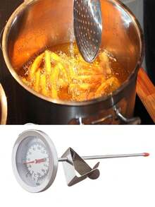 1支糖果/油炸温度计，即时读数，厨房温度计，指针式温度计，油温计，不锈钢杆肉类烹饪温度计，带锅夹的油炸温度计 - 彩色 - 查看 4