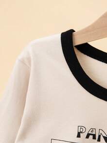 Girls' Cotton Panda Cartoon Print Pajama Set, Long Sleeve Top And Pants, Homewear For Teens, Spring/Autumn - Beige - View 4