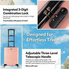 55x40x20cm ABS Hard Shell Cabin Suitcase 30L/34L 360° Spinner Wheels Combination Lock - Black - View 3