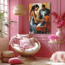 1pc Valentine Day Gift, Spring Wall Art, Christmas Decor Wooden Framed Wall Art, Wrapped Canvas Vintage Prints Poster, Man And Woman Playing Piano, Musical Performance, Formal Attire - Modern, Realistic Painting, Detailed, Classic Style, Birthday Party Decor, Decorative Wall Art for Living Room Bedroom Office, Hanging Hardware Included - Wrapped Framed Canvas, Vertical - Lienzo enmarcado - Ver 8