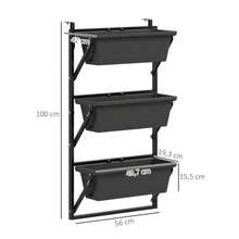 Set Of 3 Square Plastic Flower Pots With Drainage Holes, 56 X 42 Cm, Dark Grey. Ideal For Tomatoes And Flowers, They Are Perfect For The Garden And Balcony. - 深灰色 - 查看 7