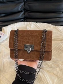 Leopard Print Handbag For Women, New Fashion High-End Stylish Shoulder/Underarm Bag, Niche Design Chain Small Square Bag - Brown - View 10