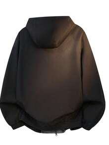 Jóvenes europeos y estadounidenses a prueba de frío, viento y capucha chaqueta con cremallera masculina chaqueta con sombrero y ropa de montañismo delgada - Negro - Ver 2