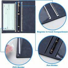 Premium Leather Checkbook Cover For Men And Women Checkbook Holder Wallet RFID Blocking - 深藍 - 查看 3