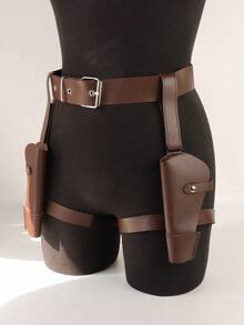 1 chiếc bao đựng súng lục đôi bằng da PU màu nâu/đen có thể điều chỉnh | Phong cách Trung cổ/Hiện đại miền Tây với hệ thống móc cài thắt lưng, tương thích với nhiều loại súng lục, thích hợp cho hóa trang cao bồi/cảnh sát, phụ kiện trang phục cosplay. - A - Xem 2