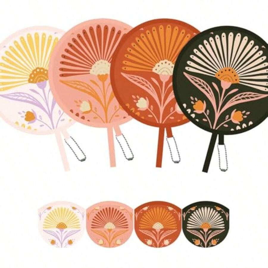 4 Pack Foldable Hand Fans Round Handheld Cooling Fans For Weddings Concerts Travel Events Indoor And Outdoor Use - Màu đỏ gạch - Xem 1