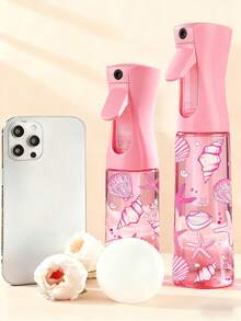 新款夏季贝壳图案PET可重复灌装旅行喷雾瓶，专业高压雾化喷雾瓶，200ml/300ml高压连续自动细雾喷雾器，美发造型工具，护发产品及配件，沙龙美容旅行必备，多功能喷雾瓶 - 彩色 - 查看 2