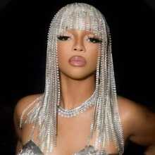 时尚女士闪亮头饰，夜店派对个性化夸张水晶长流苏发箍发链，朋克风格 - 彩色 - 查看 1