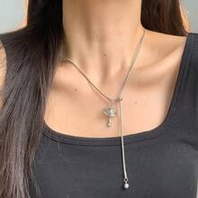 1pc Fashionable Teardrop Rhinestone Planet Necklace, Elegant Design Suitable For Wedding, Party And Daily Wear - Multicolor - View 3