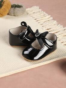 Cute Bow Glitter Princess Shoes, Soft Bottom Pre-Walker Shoes, Suitable For Infants And Toddlers, Party And Banquet - Black - View 5