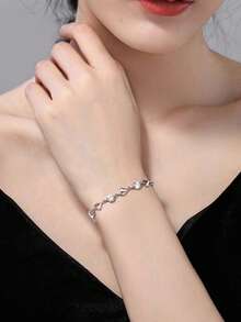 1 chiếc vòng tay hình trái tim rỗng bằng bạc Sterling S925, cảm giác sang trọng, đính đá Zirconia, thích hợp để đeo dự tiệc, thiết kế độc đáo, vòng tay hình trái tim, quà tặng ngày lễ - yêu - Xem 6