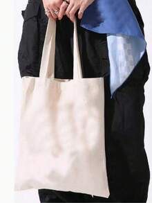 10pcs/Set Women Simple Canvas Tote Bag, Open-Top Canvas Shoulder Bag, Handbag, Simple Schoolbag For Elementary, High School, College Students, File Folder, Travel Bag