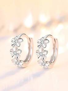 1 Đôi bông tai bạc S925 hình hoa đơn giản dễ thương, bông tai vòng hoa đa năng dành cho nữ, thích hợp đeo hàng ngày và đi làm, món quà bông tai hoa thiết kế độc đáo và thời trang. - hoa - Xem 9