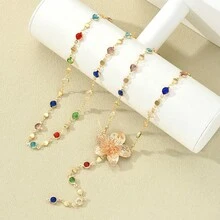 Vintage Colorful Rhinestone Multi-Layer Necklace Cross Pendant Zinc Alloy Gold Plated Stacked Wear Collarbone Chain - Kiểu 4 - Xem 5