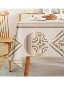 1pc Modern Minimalist Tablecloth, Polyester Fabric, Rectangular Nordic Printed, Fade-Resistant, Washable, Fashionable For Kitchen & Dining Table - Apricot - View 9